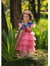 Cap Sleeves Blue Sequin Pink Tulle Tiered Flower Girl Dress